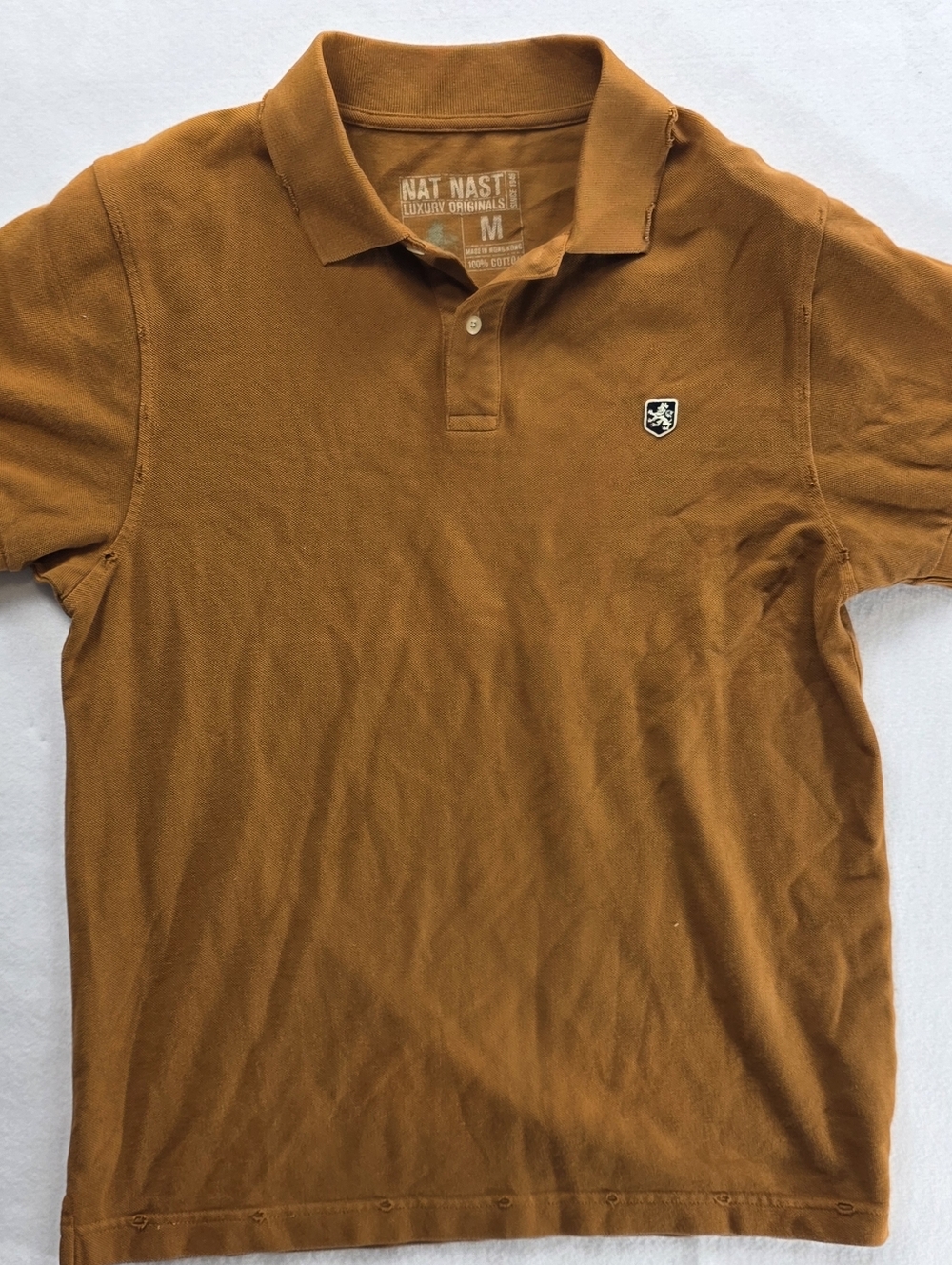 Nat Nast Polo Mens M Brown Distressed Raw Edge Cotton Short Sleeve